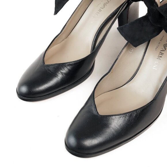 Emporio Armani 90s Ankle Wrap Black Suede Pumps - Picture 6 of 10